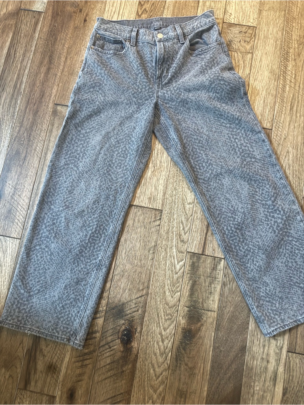 American Eagle Outfitters Gray Patterned Wide-Leg Jeans